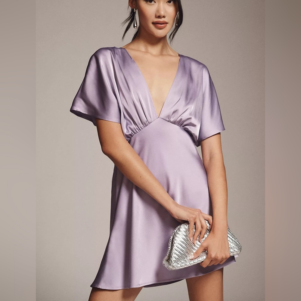 BHLDN Black Satin Deep-V Mini Dress